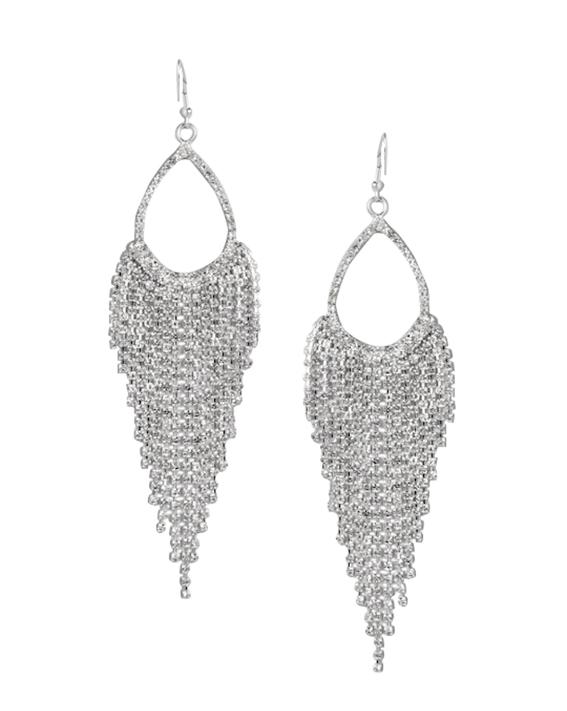 Fancy Cz Tassel Drop Earring With Rhodium Plated For Women