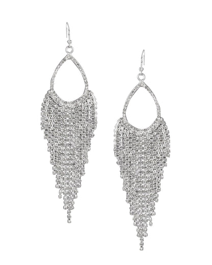 Fancy Cz Tassel Drop Earring With Rhodium Plated For Women