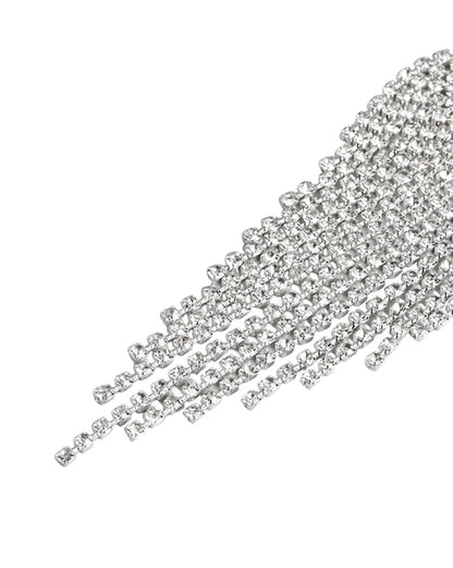 Fancy Cz Tassel Drop Earring With Rhodium Plated For Women