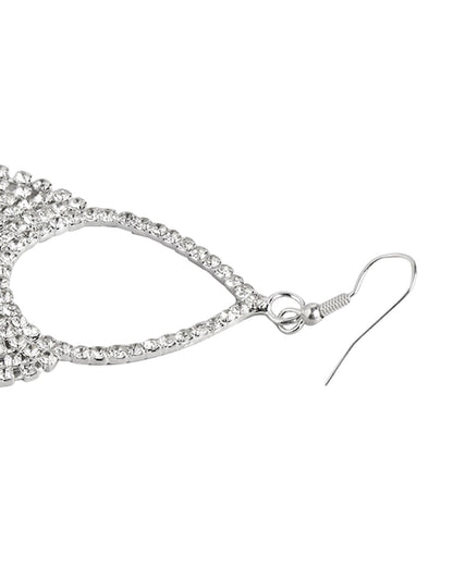 Fancy Cz Tassel Drop Earring With Rhodium Plated For Women