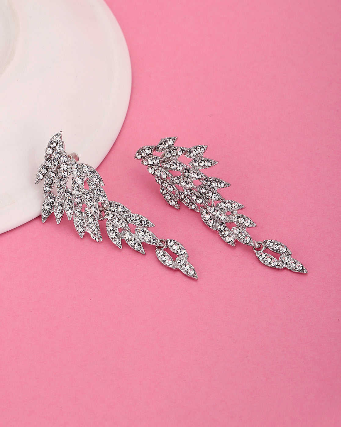 Rhodium Plated With Cz Contemporary Drop Earring For Women