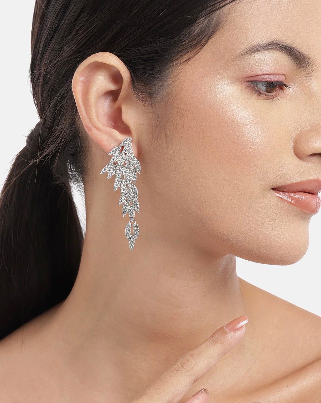 Rhodium Plated With Cz Contemporary Drop Earring For Women