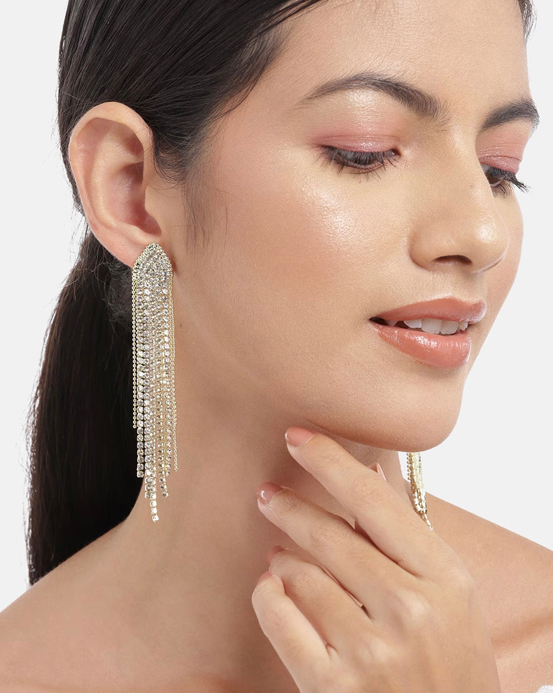 Gold Plated With Cz Tassel Drop Earring For Women