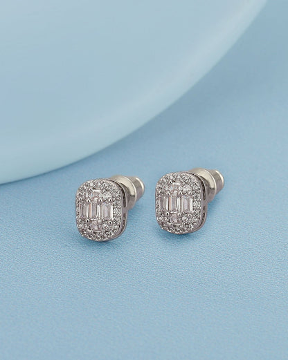 Rhodium Plated With Cz Petite Stud Earring For Women