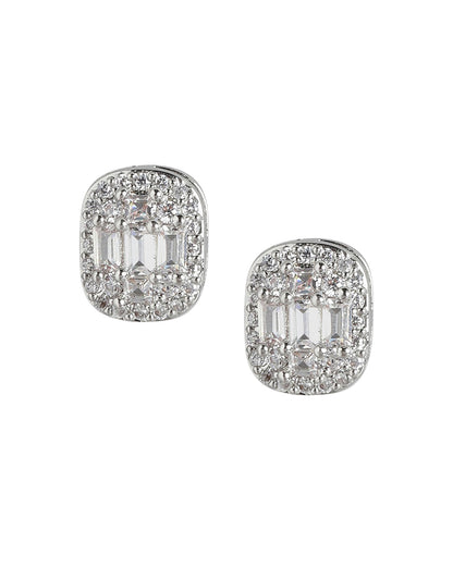 Rhodium Plated With Cz Petite Stud Earring For Women