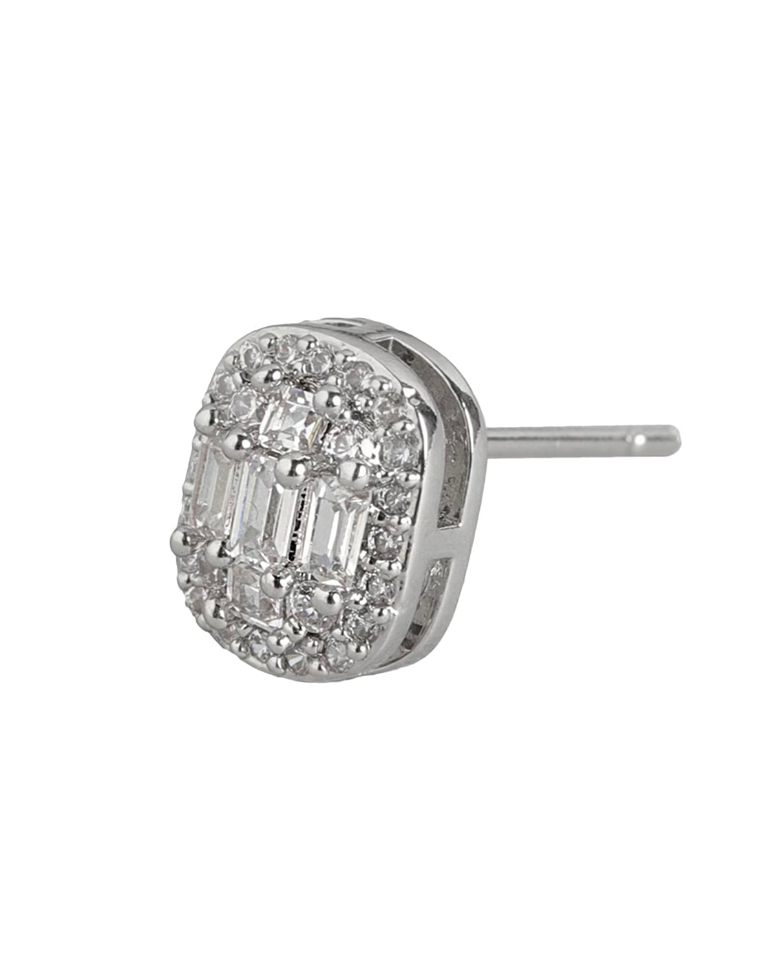 Rhodium Plated With Cz Petite Stud Earring For Women