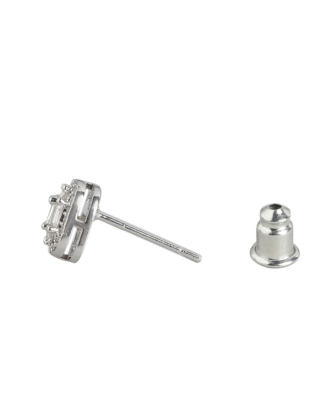 Rhodium Plated With Cz Petite Stud Earring For Women