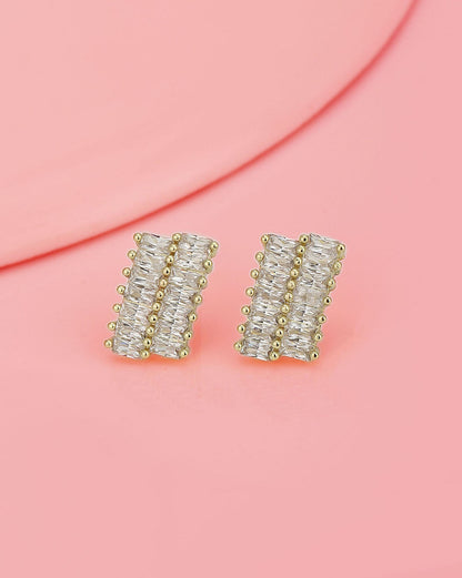 Gold Plated With Cz Fancy Petite Stud Earring For Women