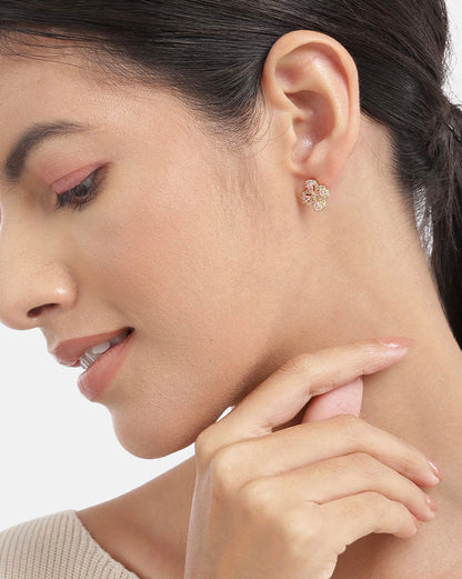 Gold Plated With Cz Floral Stud Earring For Women