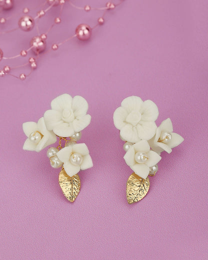 Rose Gold Plated With Pearl Floral Drop Earring For Women