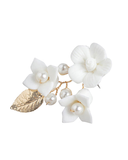 Rose Gold Plated With Pearl Floral Drop Earring For Women