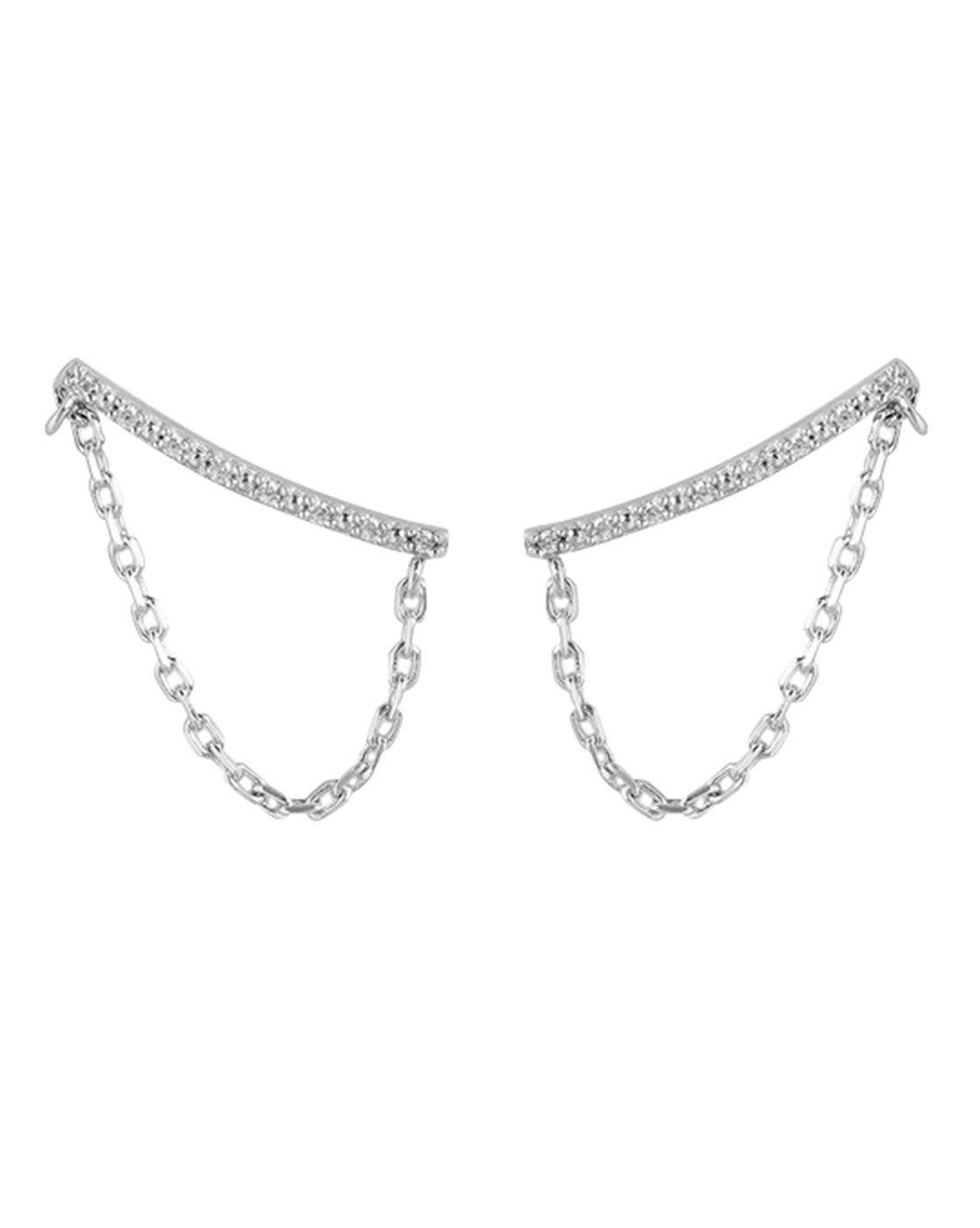 Rhodium Plated Cz Fancy Ear Climber With Tassle Earring