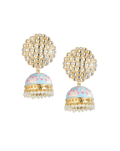 Gold Plated Pearl Enamel Jhumka Earring For Women