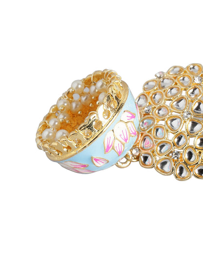 Gold Plated Pearl Enamel Jhumka Earring For Women