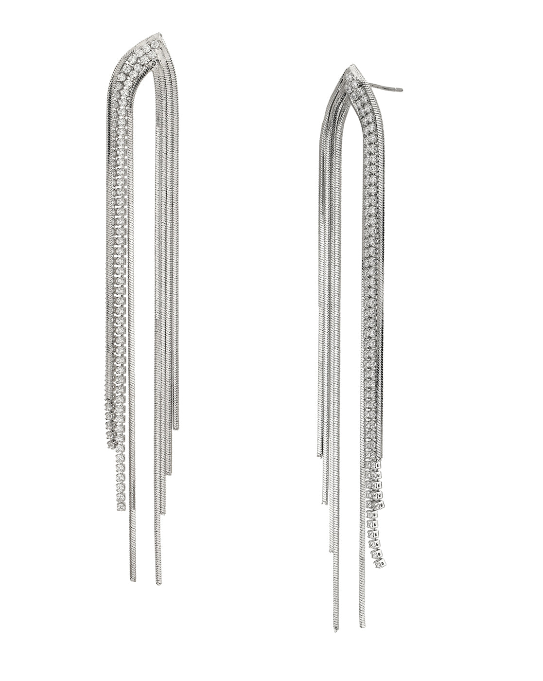 Rhodium Plated Cz Contemporary Drop Tassel Earring For Women
