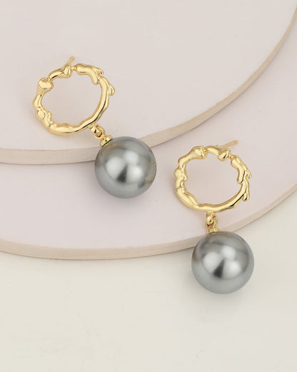 Gold Plated Hanging Pearl Hoop Earring for women