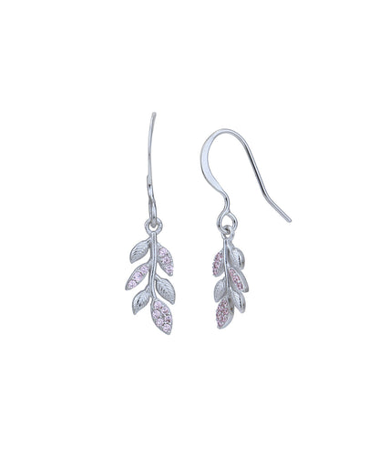 Rhodium Plated with CZ Leaf Fancy Drop Earring for women