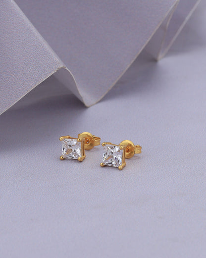 18kt Gold Plated with CZ Square Stud Earring for women