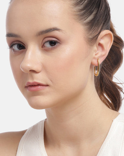 Gold Plated with Pearl Contemporary Half Hoop Earring for women