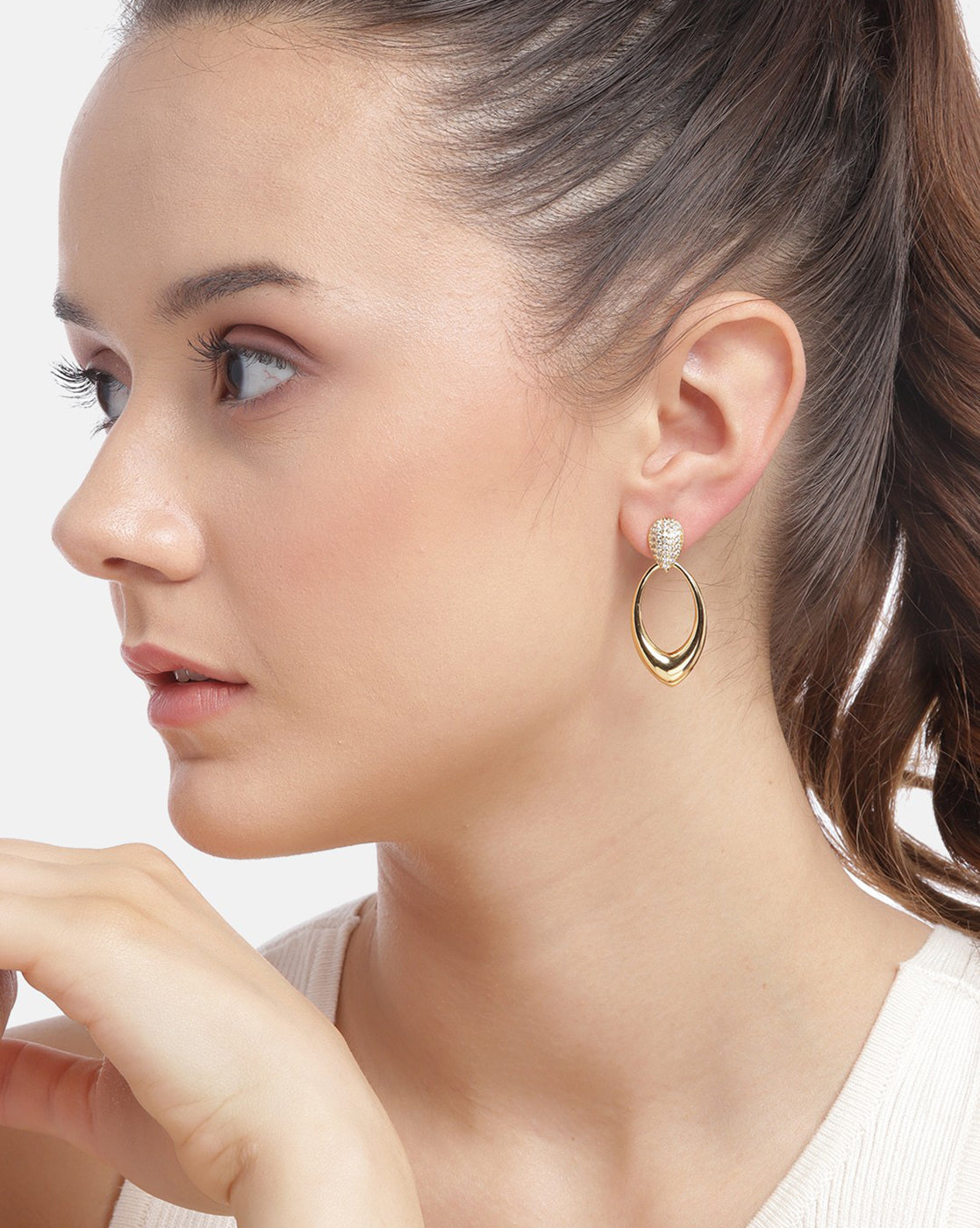 Gold Plated with CZ Oval Drop Earring for women