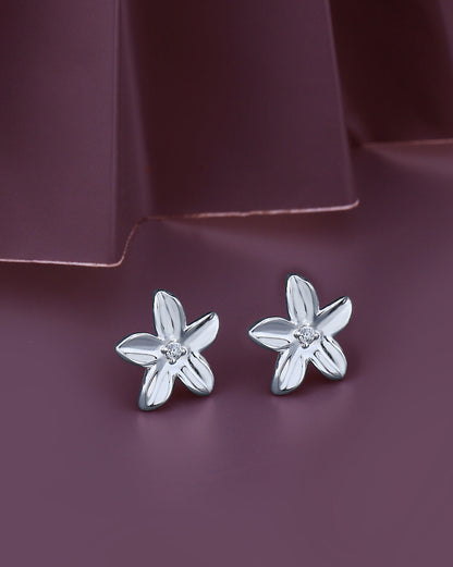 Rhodium Plated Floral Stud Earring
