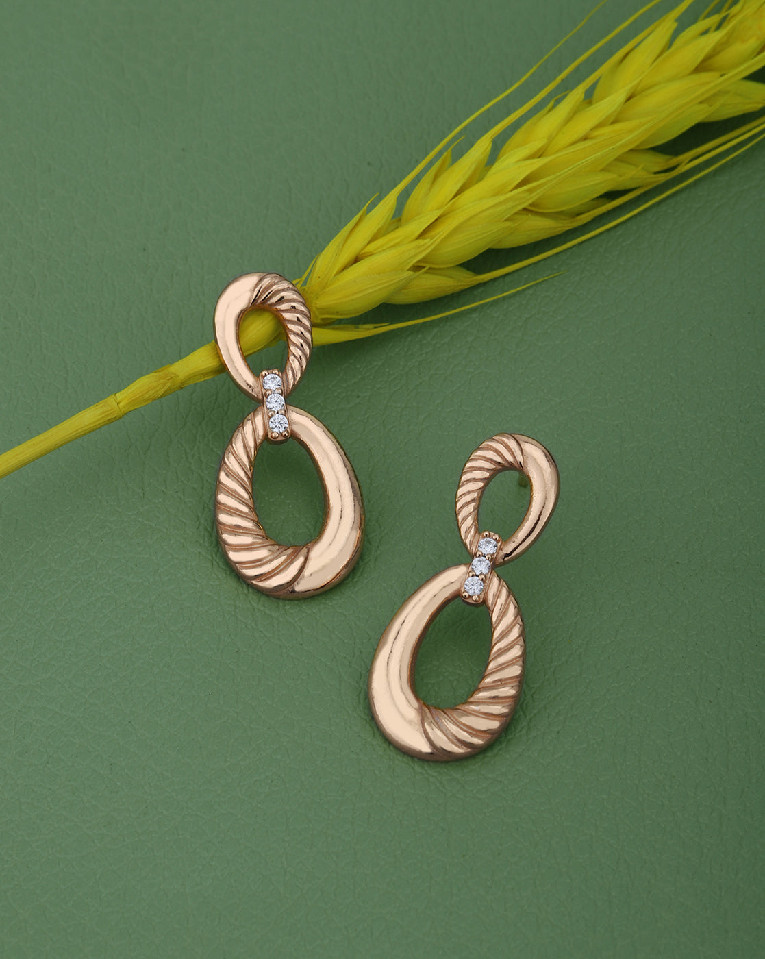 18kt Rose Gold Plated with CZ Contemporary Drop Earring