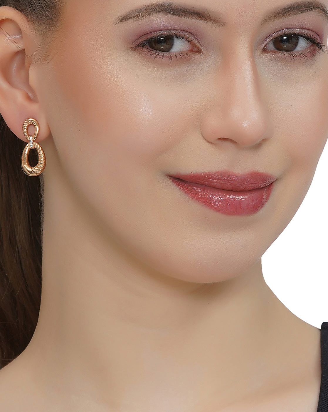 18kt Rose Gold Plated with CZ Contemporary Drop Earring