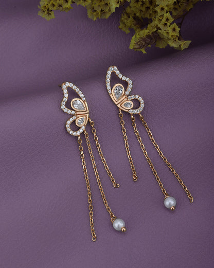 18kt Rose Gold Plated with CZ Butterfly Drop Earring