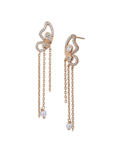 18kt Rose Gold Plated with CZ Butterfly Drop Earring