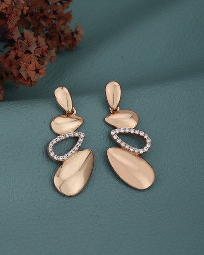 18kt Rose Gold Plated with CZ Contemporary Drop Earring