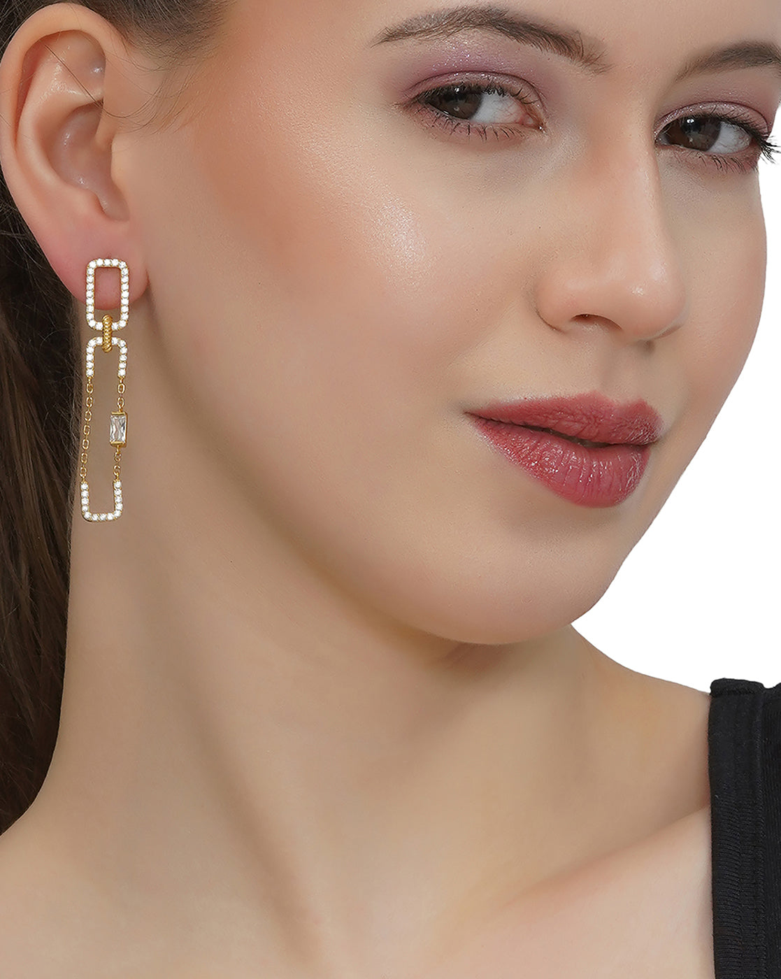 18kt Gold Plated with CZ Contemporary Fancy Drop Earring