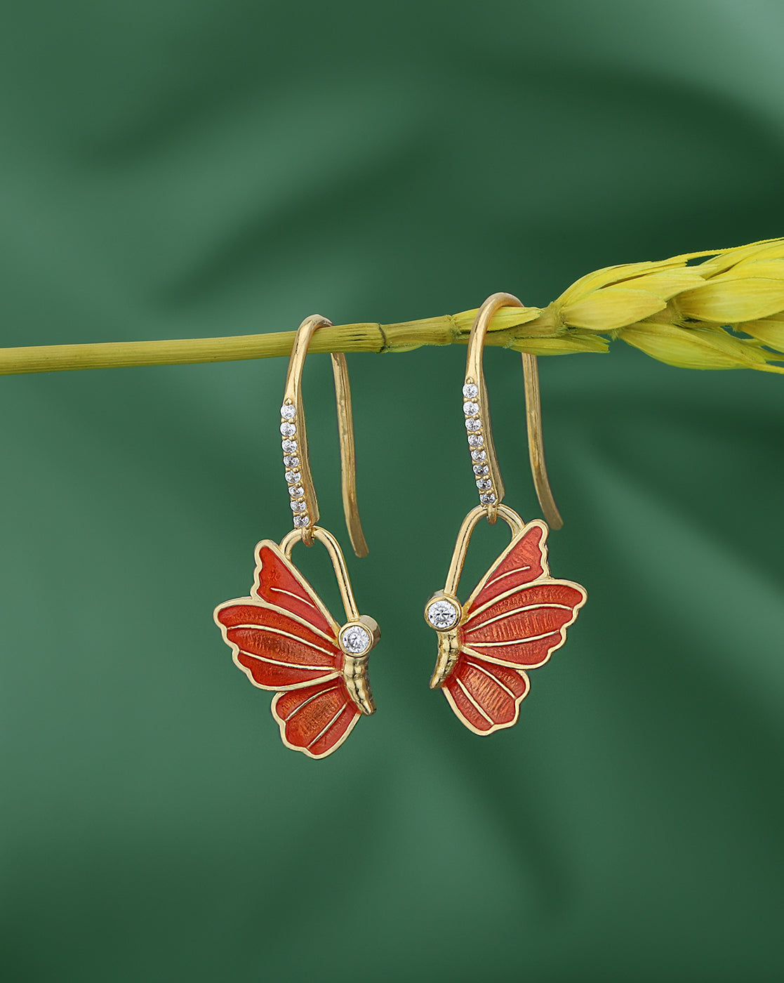 18kt Gold Plated CZ Butterfly Enamel Drop Earring