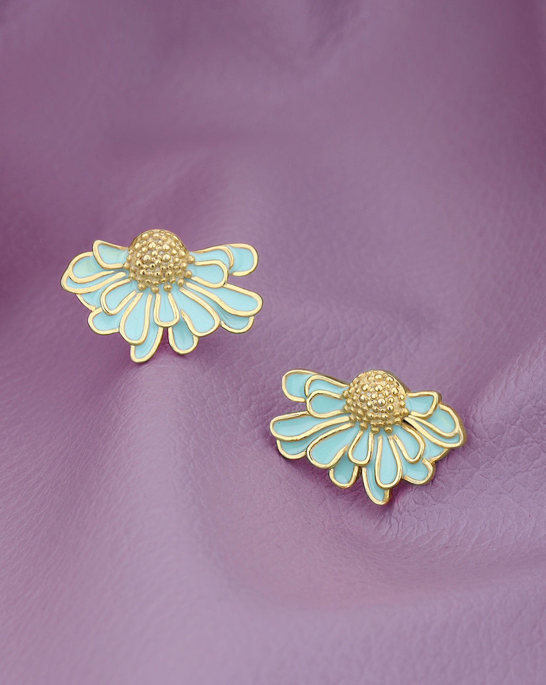 18kt Gold Plated with Enamel Floral Stud Earring