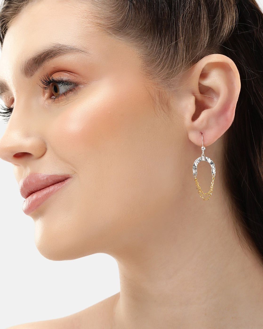 Rhodium with 18kt Gold Plated Contemporary Drop Earring
