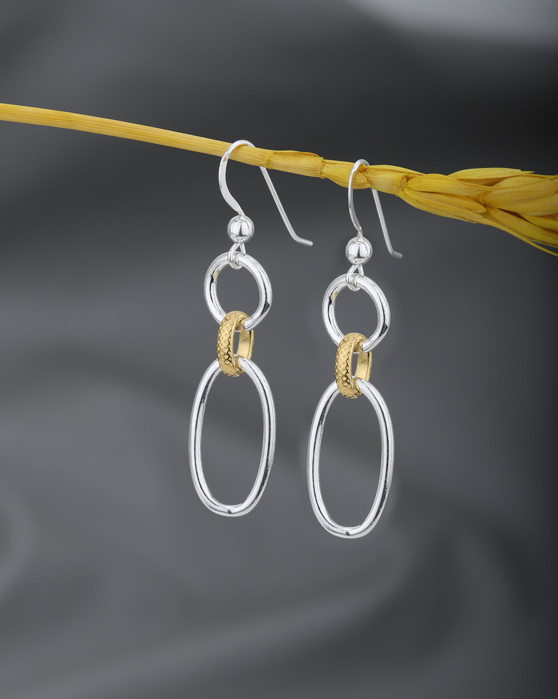 Rhodium with 18kt Gold Plated Contemporary Drop Earring