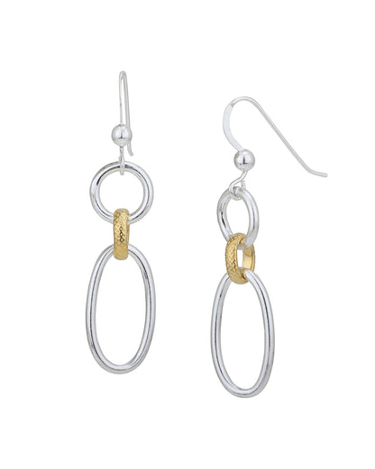 Rhodium with 18kt Gold Plated Contemporary Drop Earring