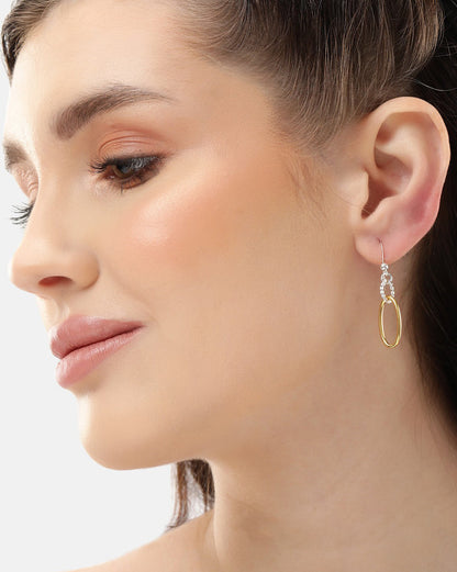 18kt Gold and Rhodium Plated Oval Drop Earring