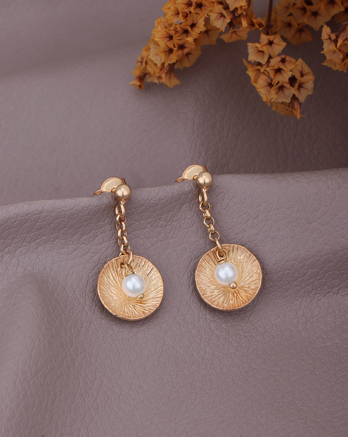18kt Rose Gold Plated Pearl Circular Drop Earring