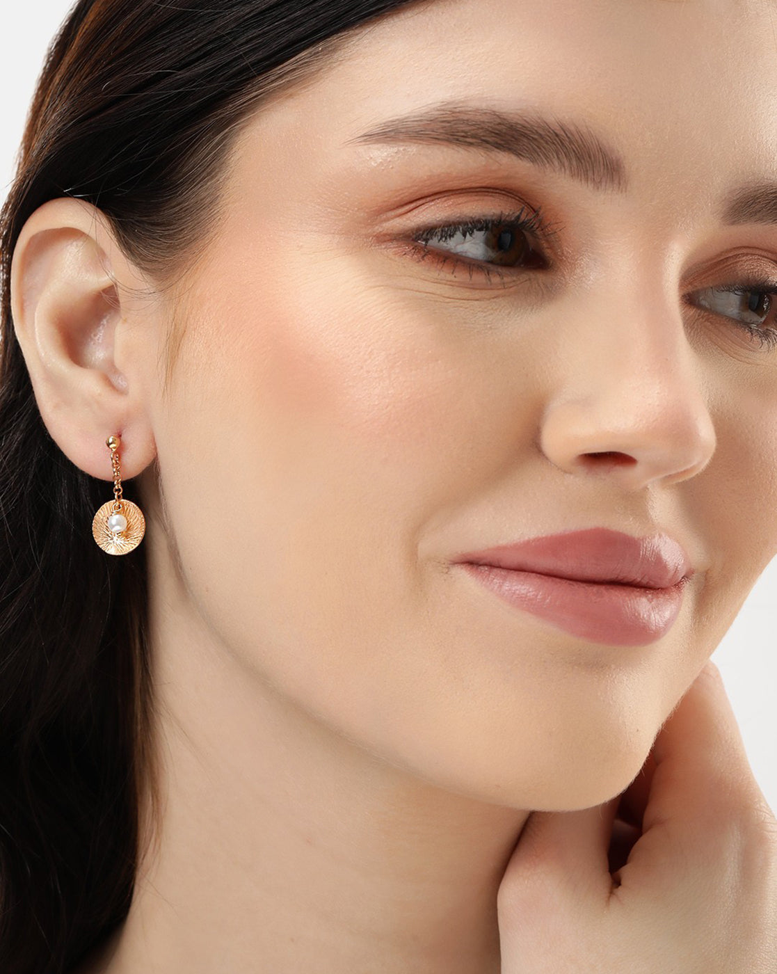 18kt Rose Gold Plated Pearl Circular Drop Earring