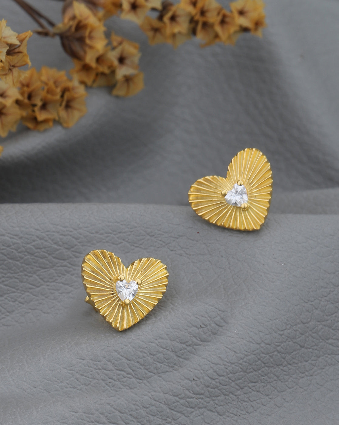 18kt Gold Plated with CZ Heart Stud Earring