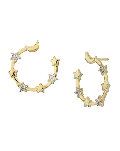 18kt Gold Plated with CZ Moon and Star Half Hoop Earring