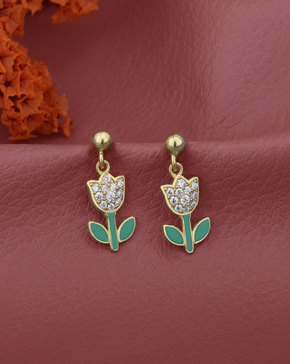 18kt Gold Plated with CZ TULIP dangling Enamel stud earring