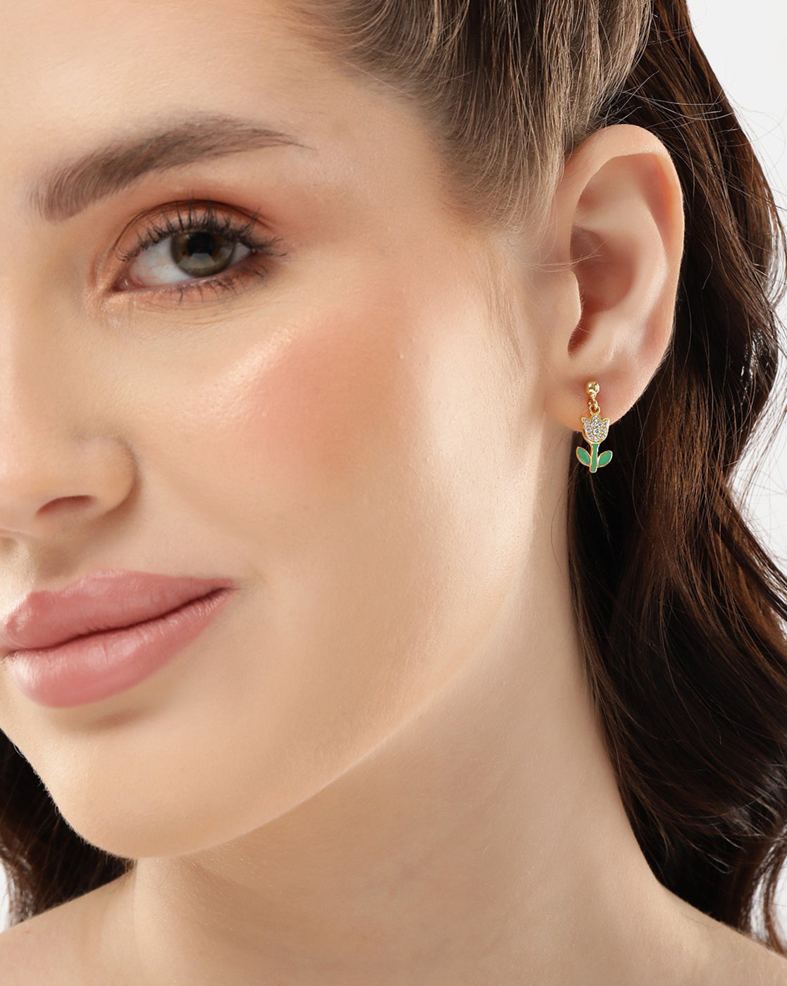 18kt Gold Plated with CZ TULIP dangling Enamel stud earring
