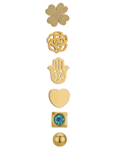 Set of 6-18kt Gold Plated Stainless Steel CZ Stud Earring Set
