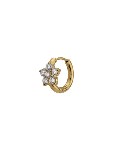 18kt Gold Plated Stainless Steel CZ Floral Hoop Earring