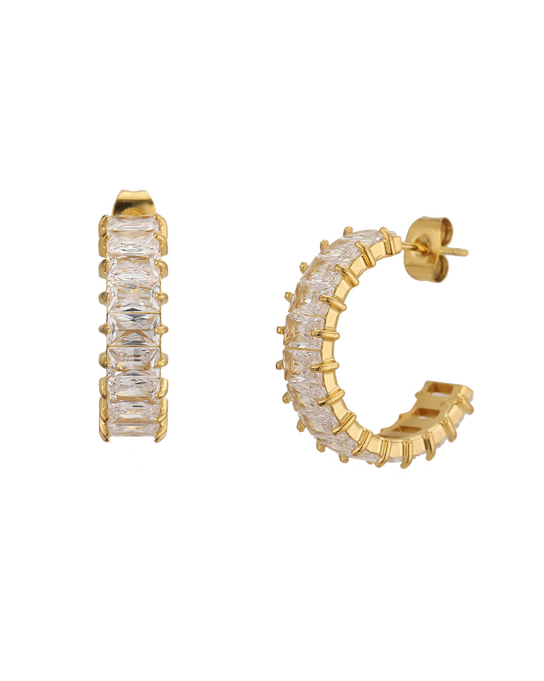 18kt Gold Plated Stainless Steel CZ Half Hoop Earring