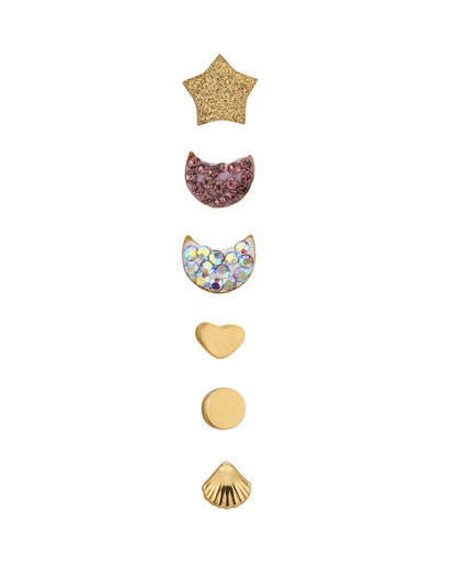 Set of 6-18kt Gold Plated Stainless Steel Stud Earring Set