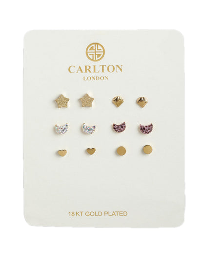 Set of 6-18kt Gold Plated Stainless Steel Stud Earring Set
