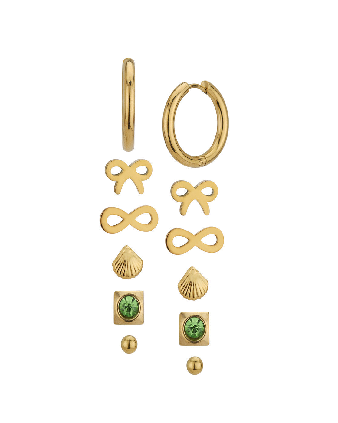Set of 6-18kt Gold Plated Stainless Steel Stud Hoop Earring Set