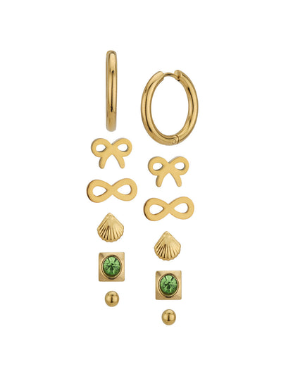 Set of 6-18kt Gold Plated Stainless Steel Stud Hoop Earring Set